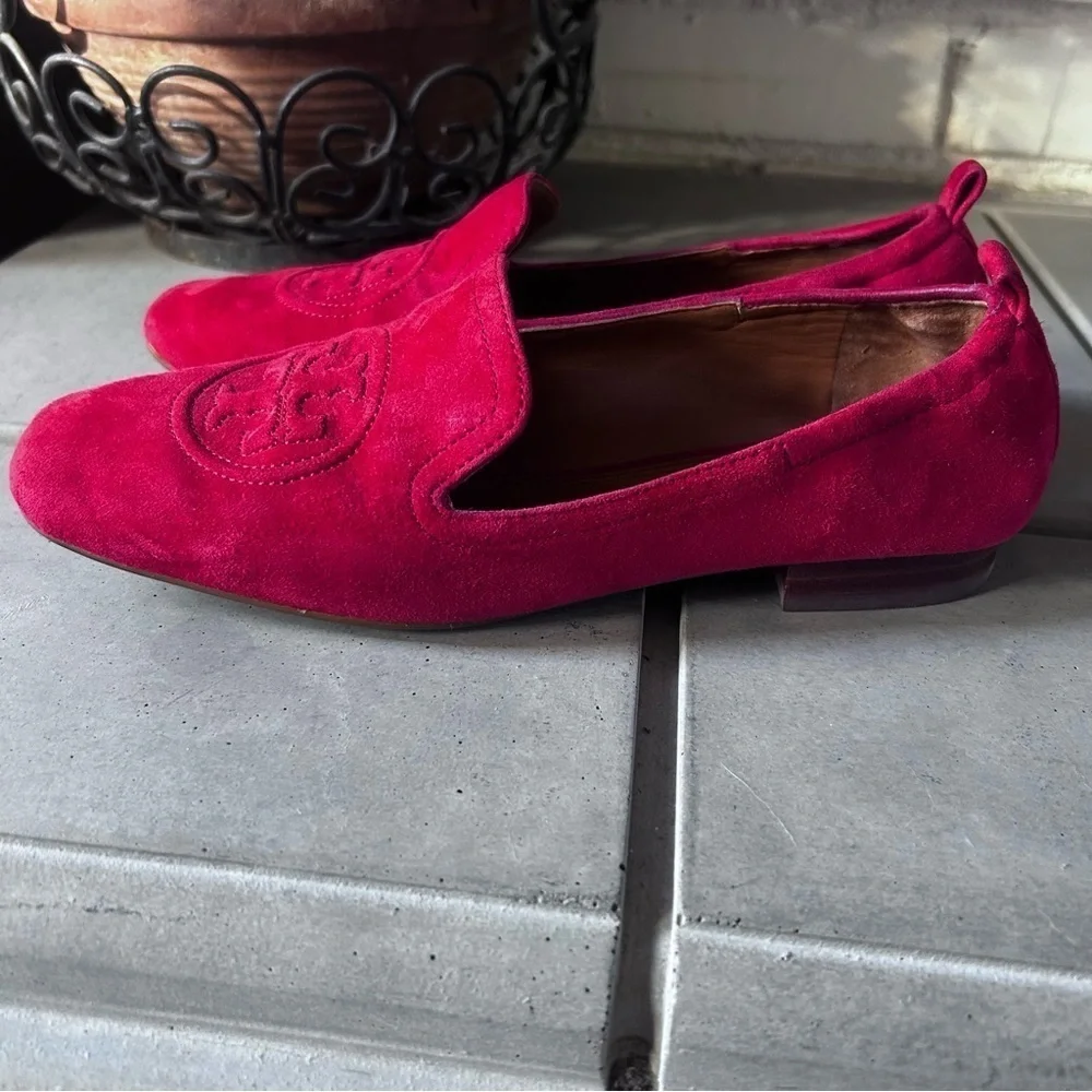 Tory Burch Leigh Red Suede Loafers Flats | Size 6
